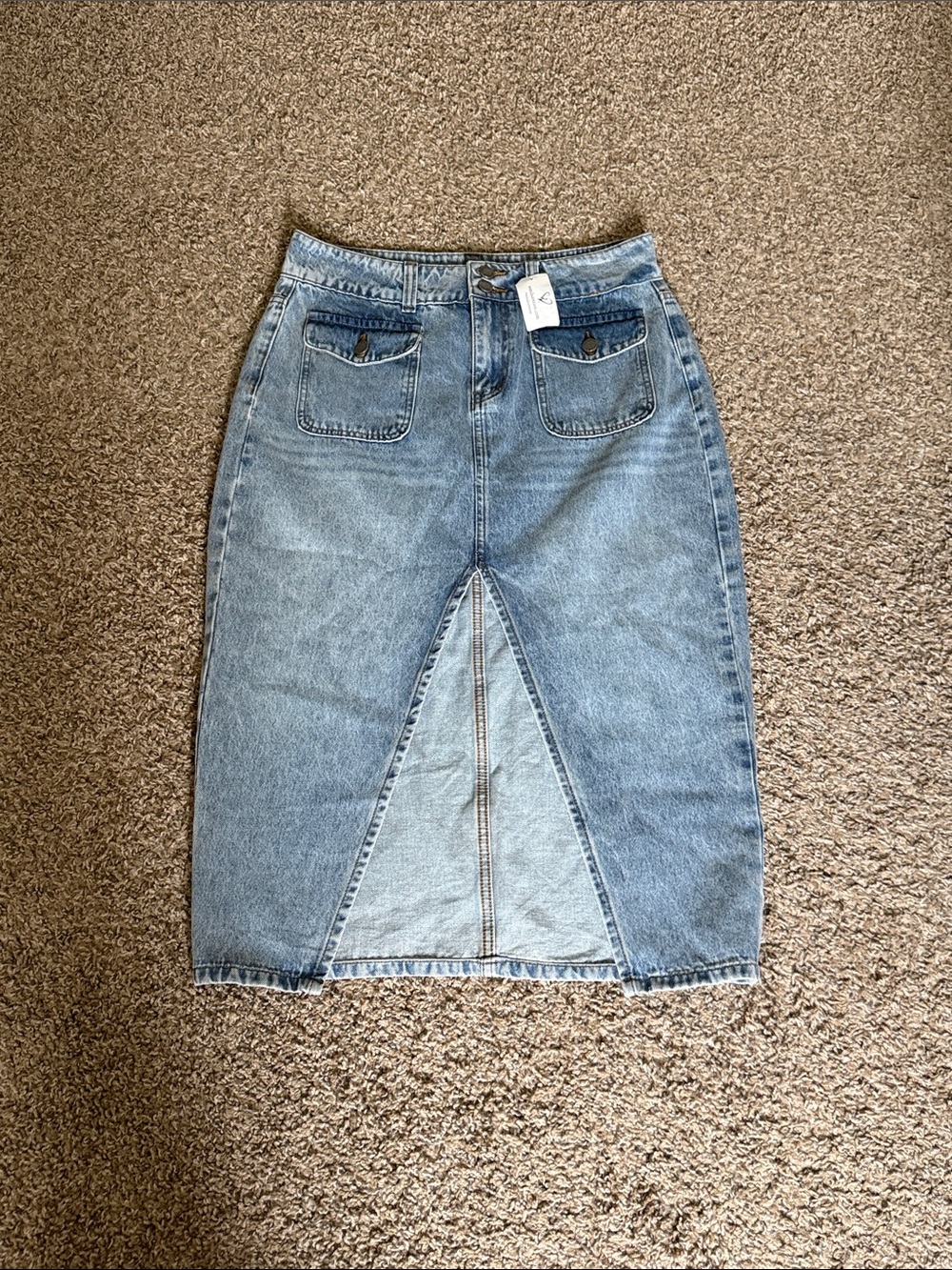 NWT Windsor Light Blue Denim Midi Skirt with Front Inset Slit Fall Trend